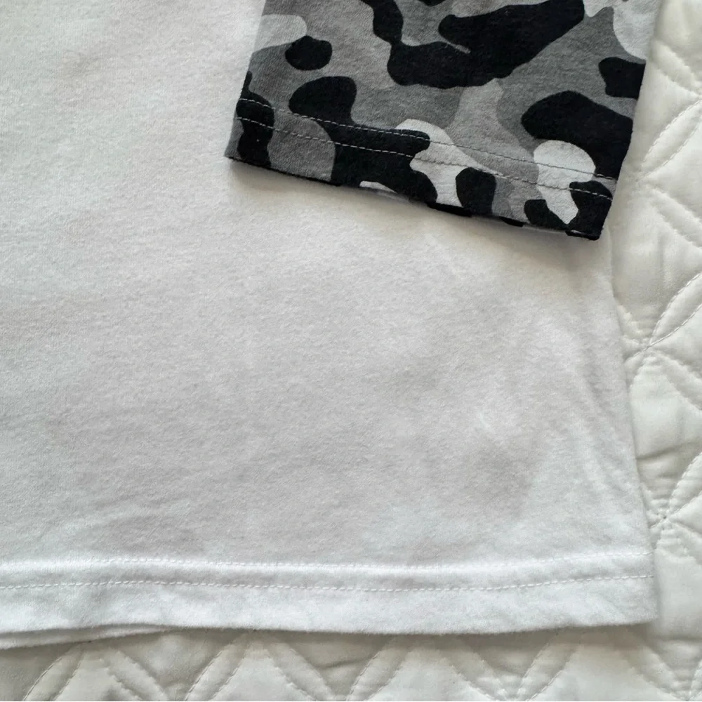 The Children's Place Colorblock Hooded Camo Long Sleeve Top White Black Sz XL